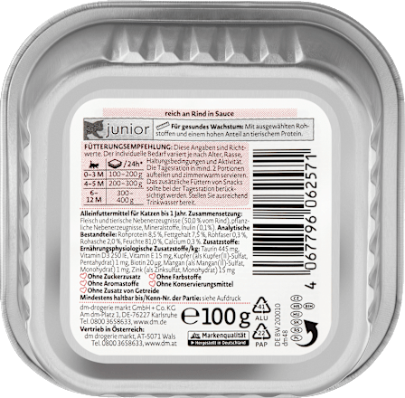 Krmivo pre mačiatka v miske hovädzie mäso v omáčke Junior Dein Bestes