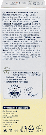 Dnevna krema za obraz proti gubam ULTRA SENSITIVE, ZF 15 Balea med