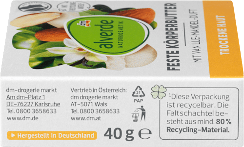 Feste Körperbutter mit Vanille-Mandel-Duft alverde NATURKOSMETIK