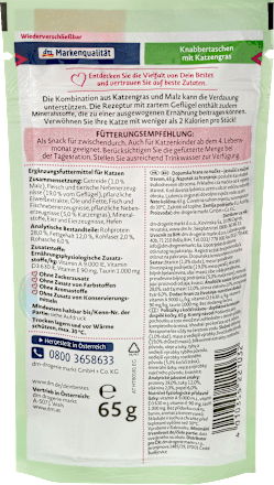 Katzenleckerli Knabbertaschen mit Katzengras Dein Bestes