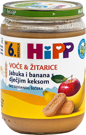 EKO kašica za bebe – keks, jabuka i banana, 6+ mj. HiPP