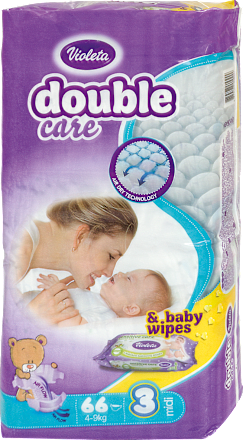 double care AirDry pelene 3 midi (4 – 9 kg) + vlažne maramice 40 kom. Violeta