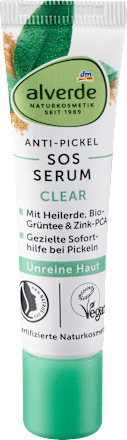 Pattanás elleni SOS-szérum problémás bőrre Clear, gyógyfölddel és bio zöldteakivonattal alverde NATURKOSMETIK