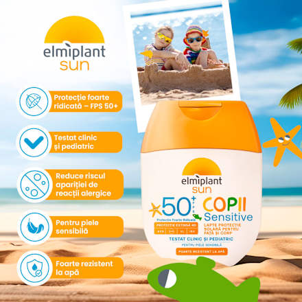 Lapte pentru piele sensibilă cu protecție solară pentru copii SPF 50+ Elmiplant