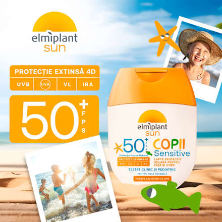 Lapte pentru piele sensibilă cu protecție solară pentru copii SPF 50+ Elmiplant