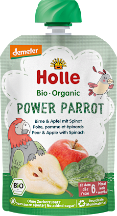 Quetschie Power Parrot, Birne & Apfel mit Spinat ab 6 Monaten Holle