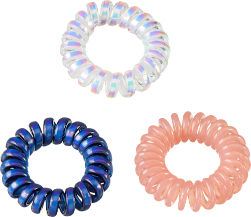 Spiralhaargummis holografisch, weiß/apricot/blau ebelin