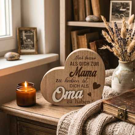 Holzaufsteller, Herz mit Spruch "Oma", natur Dekorieren & Einrichten