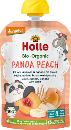Quetschie Panda Peach, Pfirsich, Aprikose, Banane mit Dinkel ab 8 Monaten Holle