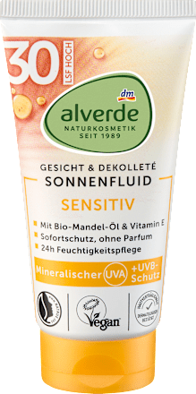 Fluido solare SENSITIV per viso e décolleté SPF30 alverde