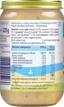 Makaron z rybą morską i brokułami  HiPP