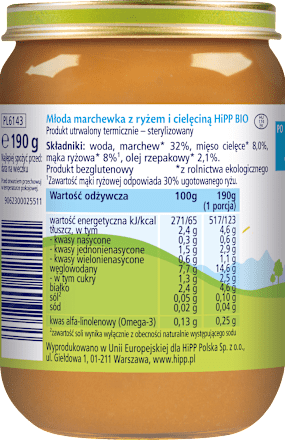 Młoda marchewka z ryżem i cielęciną BIO po 5. miesiącu HiPP