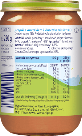 Jarzynki z kurczakiem i kluseczkami BIO, po 9. miesiącu HiPP