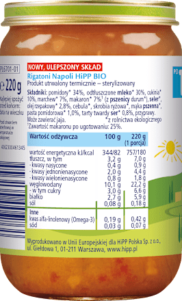Rigatoni Napoli BIO, po 11. miesiącu HiPP