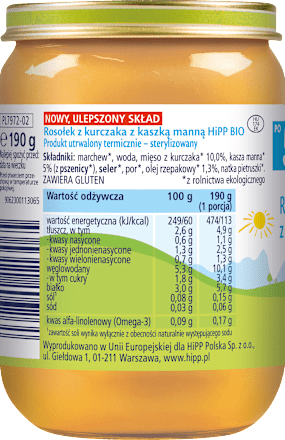 Rosołek z kurczaka z kaszką manną, po 5. miesiącu HiPP