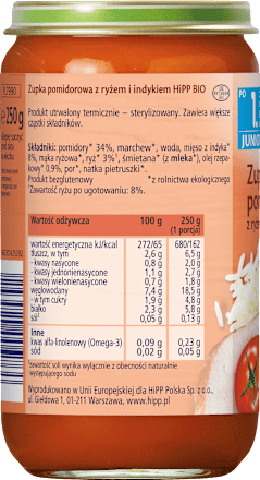 Zupka pomidorowa z ryżem i indykiem, po 12. miesiącu HiPP