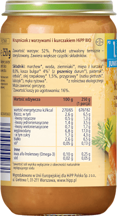 Krupniczek z warzywami i kurczakiem BIO Junior, po 1. roku HiPP