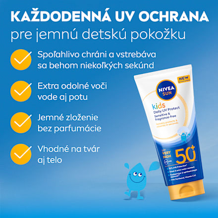 Detské opaľovacie mlieko Kids Daily UV Protect Sensitive SPF 50+  NIVEA SUN