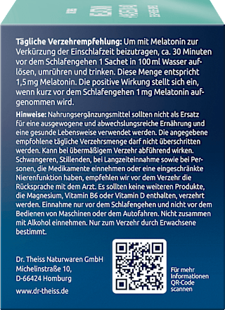 Dr. Theiss Melatonin+Magnesium 400 Schlaf-Muskel-Komplex mit Orange Maracuja Geschmack Pulver 30 Sachets à 5g DR.THEISS