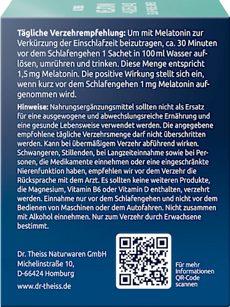 Dr. Theiss Melatonin+Magnesium 400 Schlaf-Muskel-Komplex mit Orangen Maracuja Geschmack Pulver 15 Sachets à 5g DR.THEISS