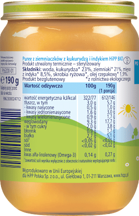 Puree z ziemniaczków z kukurydzą i indykiem BIO HiPP