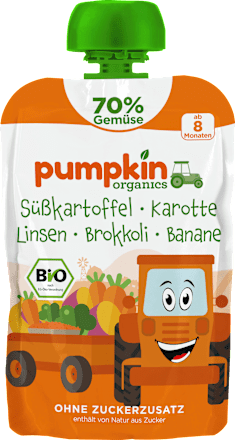 Quetschie Süßkartoffel, Karotte, Linsen, Brokkoli & Banane ab 8 Monaten pumpkin organics
