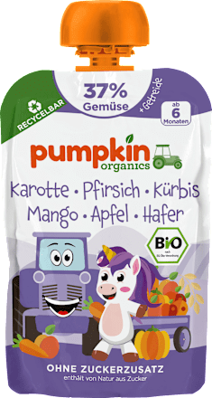 Quetschie Karotte, Pfirsich, Kürbis, Mango, Apfel & Hafer ab 6 Monaten pumpkin organics