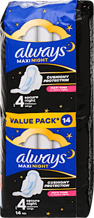 Egészségügyi betét Maxi Night Secure Night, 4-es méret always