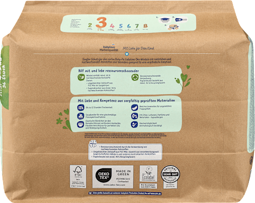 Пелени, хипоалергенни, размер 3 midi (4-9 kg) babylove nature