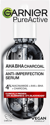 Pleťové sérum proti nedokonalostiam AHA BHA Charcoal GARNIER PureActive