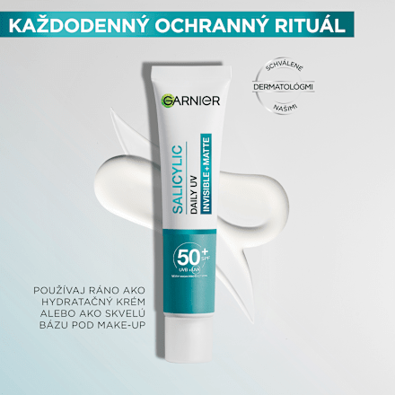 Denný pleťový UV fluid proti nedokonalostiam Salicylic Invisible + Matte SPF 50+ GARNIER PureActive