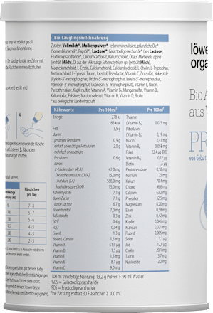 Anfangsmilch Pre auf Vollmilchbasis, von Geburt an Löwenzahn Organics