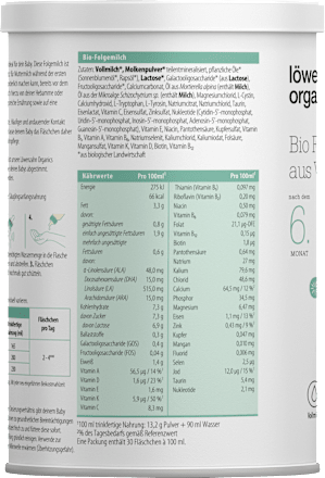 Folgemilch auf Vollmilchbasis, nach dem 6. Monat Löwenzahn Organics