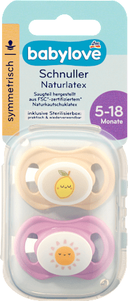 Schnuller Naturlatex, symmetrisch, beige/lila, Gr. 2, 5-18 Monate babylove