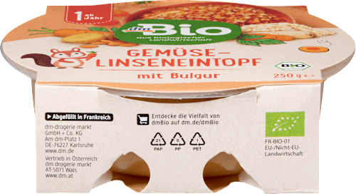 Menü Gemüse-Linseneintopf mit Bulgur ab 1 Jahr dmBio