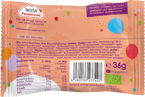 Kindersnack Mini-Kuchen mit Erdbeerpüree ab 3 Jahren FRUCHTBAR Pausenfreund