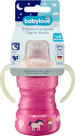 Trinklerntasse Tag & Nacht pink, ab 6. Monat, 260 ml babylove