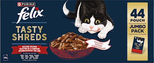Tasty Shreds kapsičky pro kočky Lahodný výběr, Jumbopack 44x80g Felix