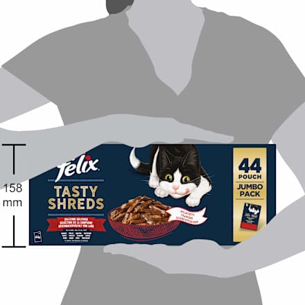 Tasty Shreds kapsičky pro kočky hovězí, kuře, kachna, krůta ve šťávě 44x80g Felix