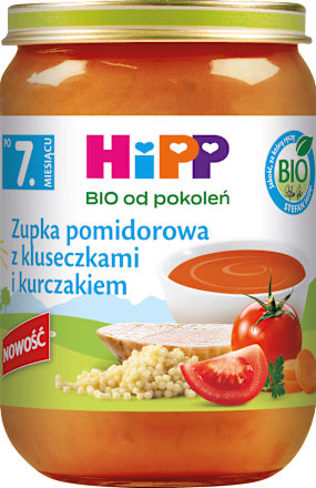 Zupka pomidorowa z kluseczkami i kurczakiem BIO, po 7. miesiącu HiPP