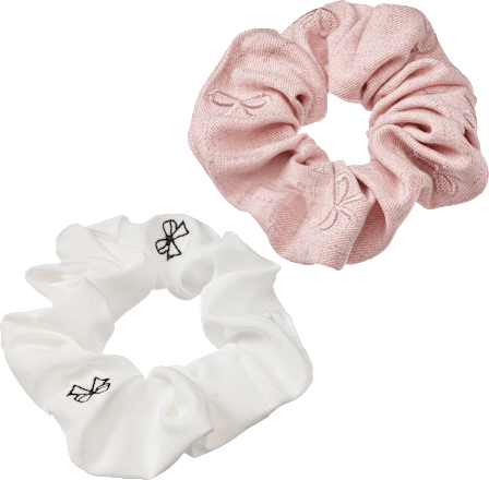 Scrunchies bestickt, weiß/rosa ebelin
