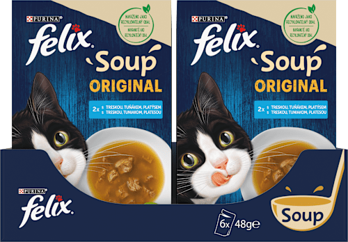 Soup Original pro kočky s treskou, platýsem, tuňákem 6x48 g Felix