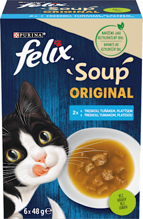 Soup Original pro kočky s treskou, platýsem, tuňákem 6x48 g Felix
