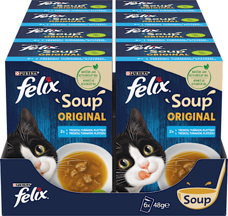 Soup Original pro kočky s treskou, platýsem, tuňákem 6x48 g Felix