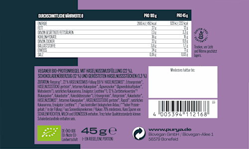 Proteinriegel Hazelnut Brownie, vegan PURYA!