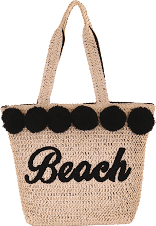 Velika torba za na plažo z napisom Beach v črni barvi Camomilla