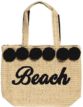 Velika torba za na plažo z napisom Beach v črni barvi Camomilla
