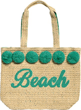 Velika torba za na plažo z napisom Beach v zeleni barvi Camomilla