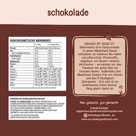 Müsliriegel Granola Schokolade Made Good