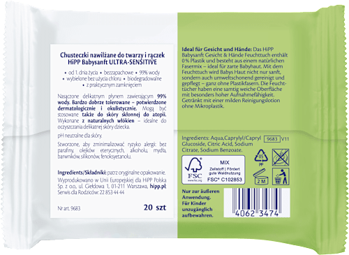 Chusteczki nawilżane do twarzy i rączek HiPP Babysanft